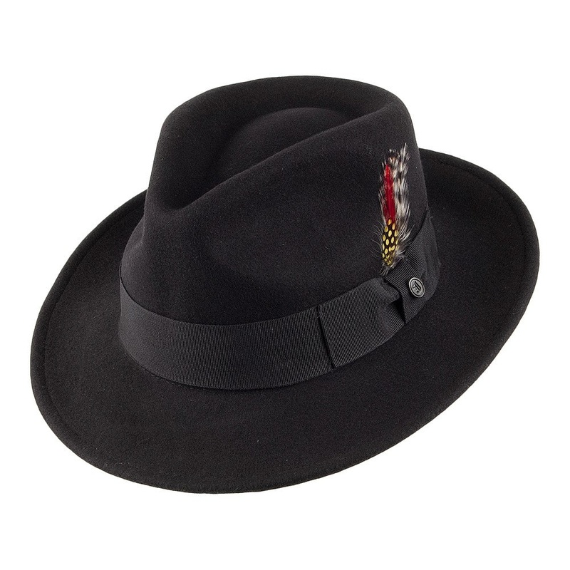 Jaxon & James Crushable C-Crown Wool Felt Fedora Hat – Black S