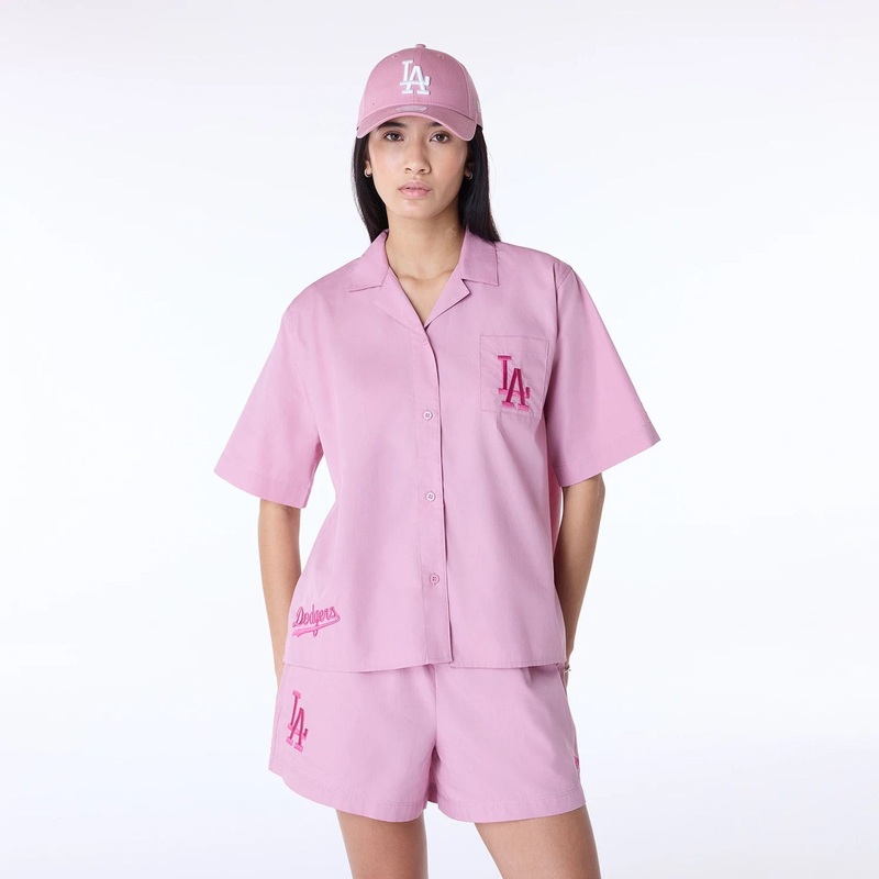 LA Dodgers Womens MLB Script Revere Dark Pink T-Shirt XS