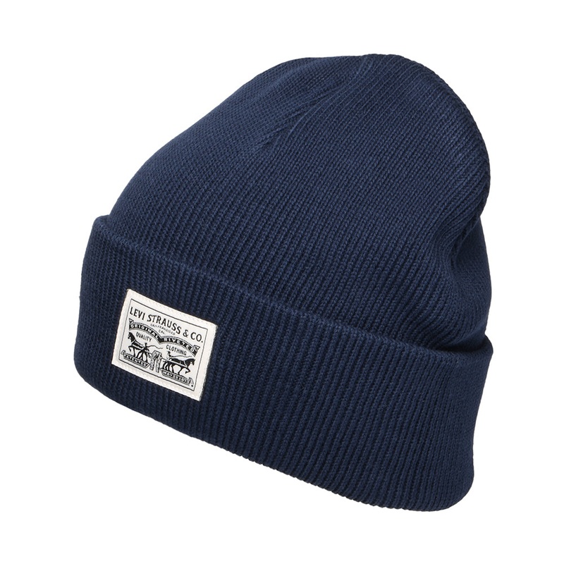 Levi’s Hats Backpatch Cotton Beanie Hat – Navy Blue 1-Size