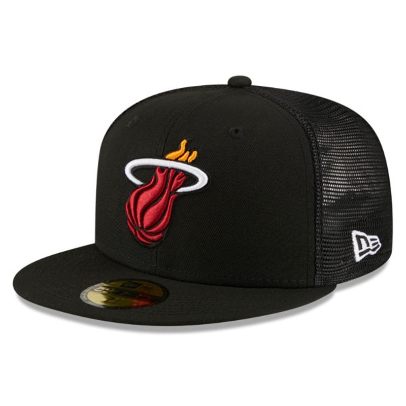Miami Heat New Era NBA CLASSIC TRUCKER 59FIFTY Fitted Mesh Hat  Black 7 1/8