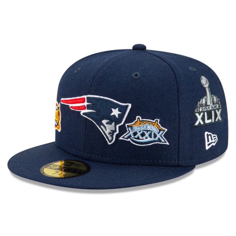 New England Patriots NFL New Era CHAMPIONS CURSIVE SERIES 59Fifty Fitted Hat – Navy 7 1/8
