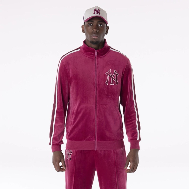 New York Yankees MLB Velour Dark Red Track Jacket XS