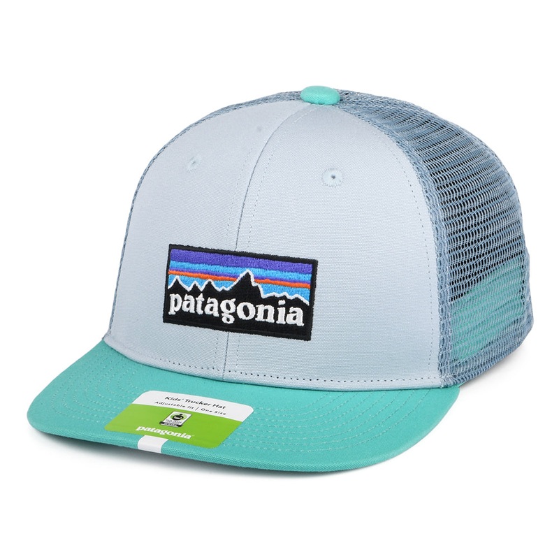 Patagonia Hats Kids P-6 Logo Organic Cotton Trucker Cap – Light Blue-Turquoise CHILD ADJ.