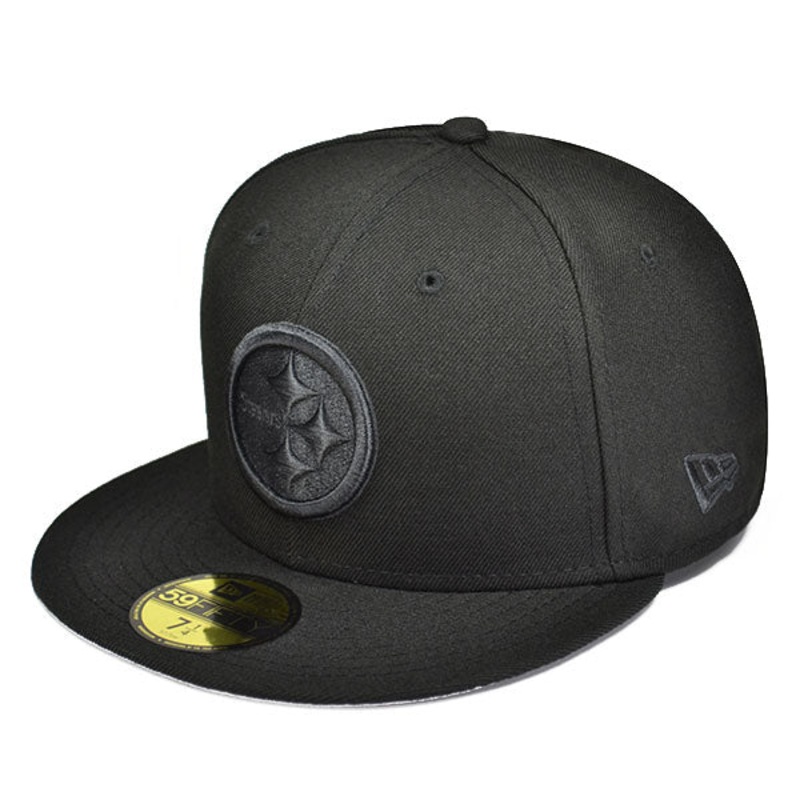 Pittsburgh Steelers BOB Black on Black FITTED 59Fifty New Era NFL Hat 7