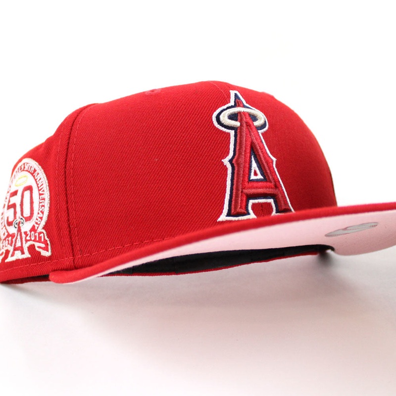 Anaheim Angels 50 Year Anniversary New Era 59Fifty Fitted Hat (Red Pink Under Brim) 7