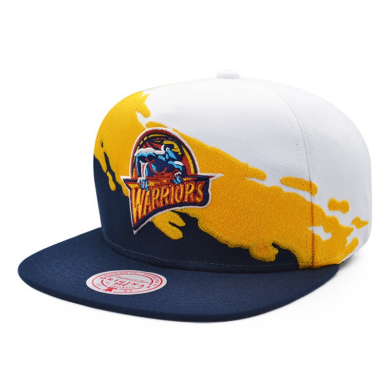 Golden State Warriors NBA Mitchell & Ness PAINTBRUSH Snapback Hat – Navy/Yellow