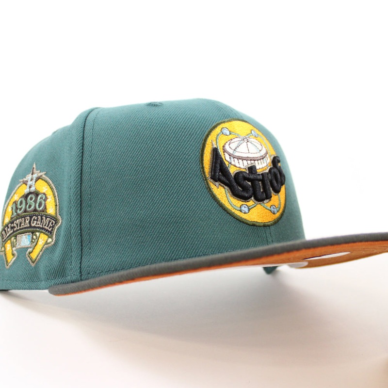 Houston Astros 1986 ALL STAR GAME New Era 59Fifty Fitted Hat (PINE NEEDLE GREEN DARK PEWTER RUST ORANGE Under Brim) 7