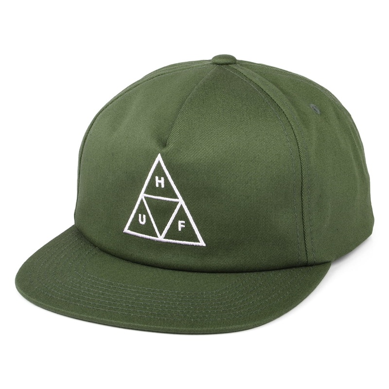 HUF Triple Triangle Unstructured Snapback Cap white logo – Olive Adjustable