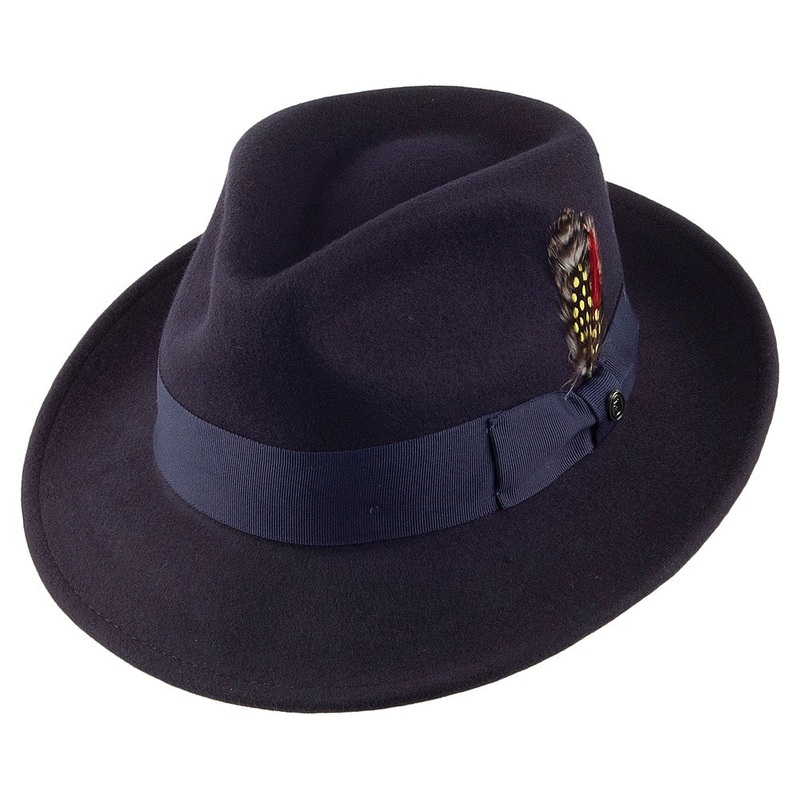 Jaxon & James Crushable C-Crown Wool Felt Fedora Hat – Navy Blue S