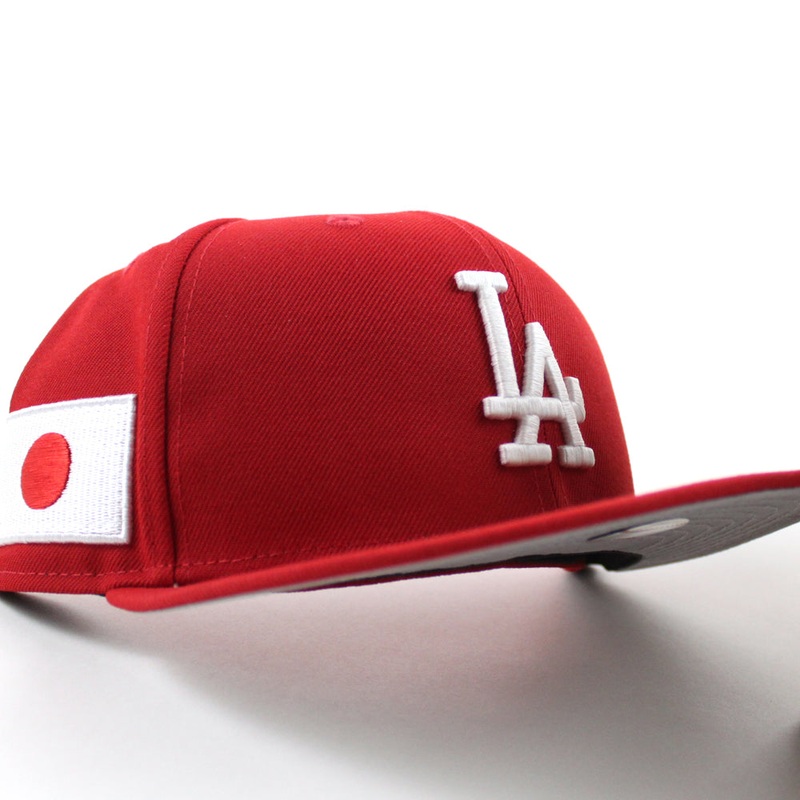 Los Angeles Dodgers JAPANESE FLAG Patch New Era 59Fifty Fitted Hat (Red Gray Under Brim) 6 7/8