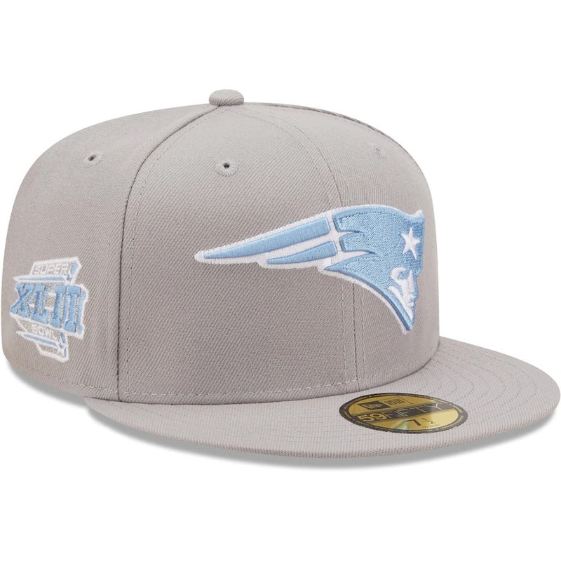 New Era New England Patriots Gray Super Bowl XLII Sky Blue Undervisor 59FIFTY Fitted Hat