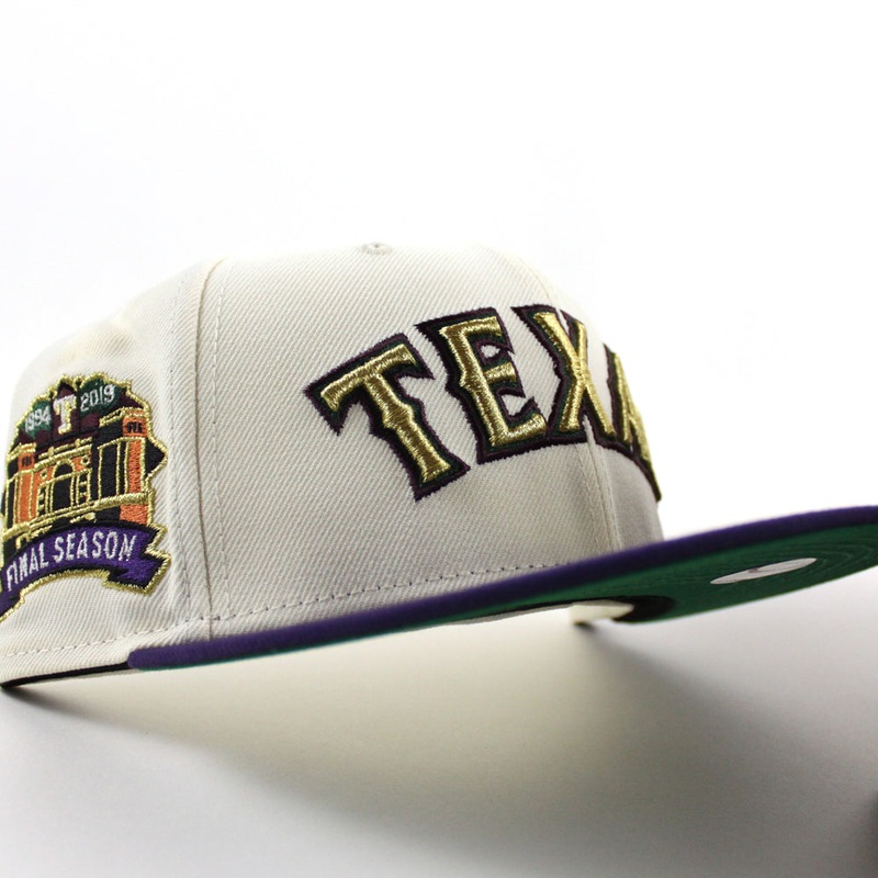 Texas Rangers 1994-2019 Final Season New Era 59Fifty Fitted Hat (Chrome White Purple Green Under Brim) 7