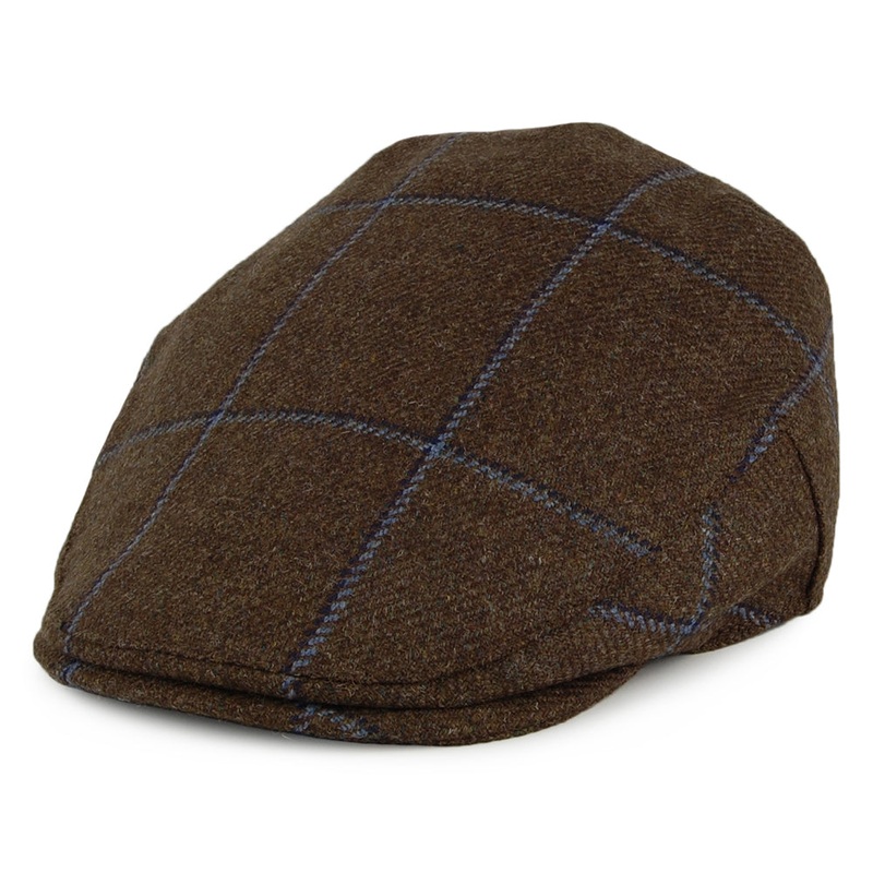 Christys Hats Ascot Windowpane Flat Cap – Olive-Blue S