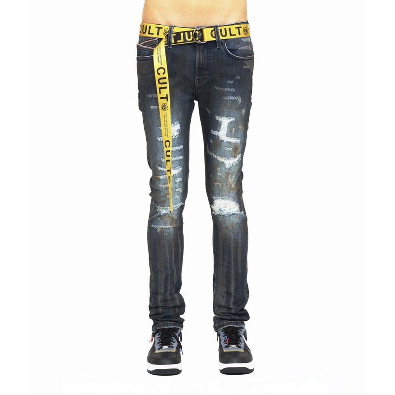 CULT PUNK SUPER SKINNY BELTED JEANS IN SLICK 30