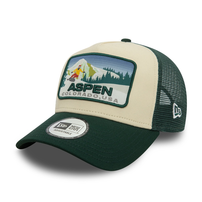 New Era Aspen Ski Patch A-Frame Green Trucker Cap One Size
