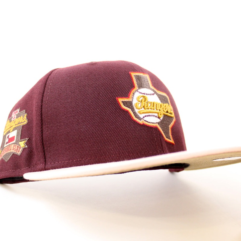 Texas Rangers RANGERS BASEBALL CLUB New Era 59Fifty Fitted Hat (Maroon Blush Sky Khaki Under Brim) 7
