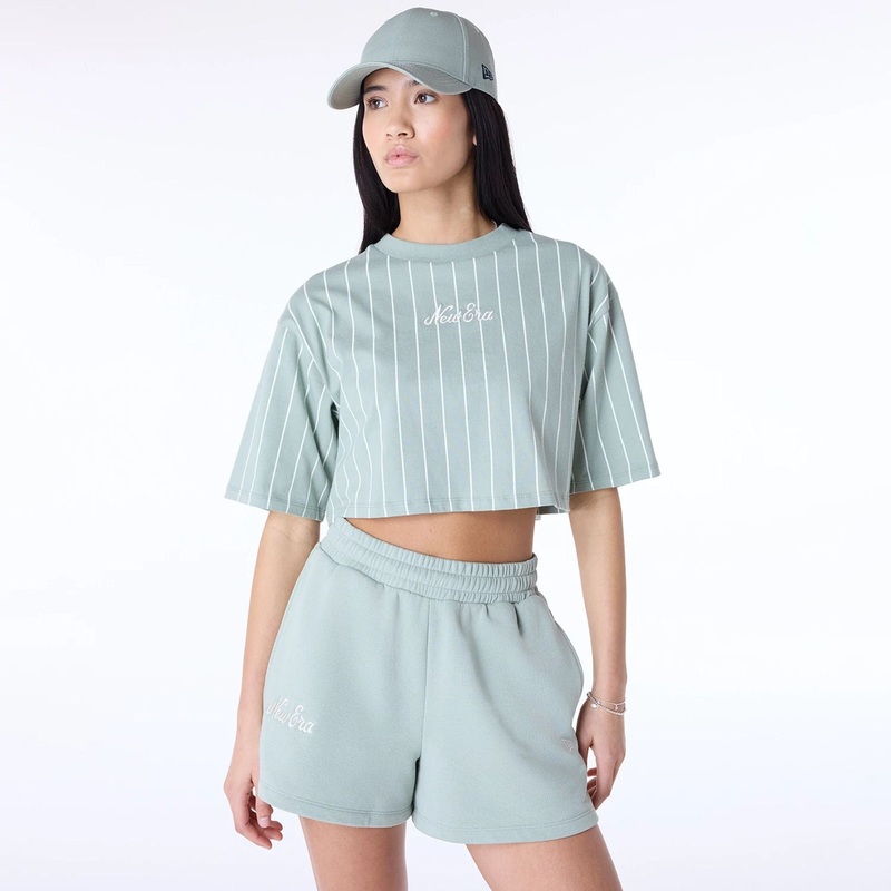 Womens New Era Pinstripe Pastel Green T-Shirt XS