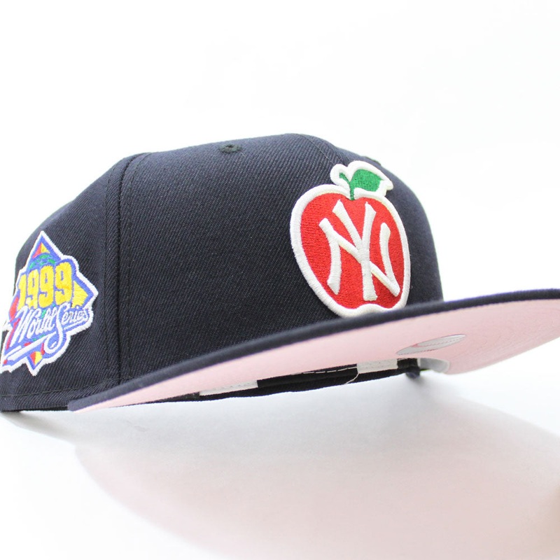 Big Apple New York Yankees 1999 World Series New Era 59Fifty Fitted Hat (Navy Pink Under Brim) 7