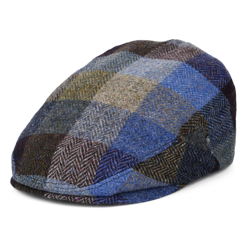City Sport Donegal Tweed Herringbone Patch Flat Cap – Blue-Green S