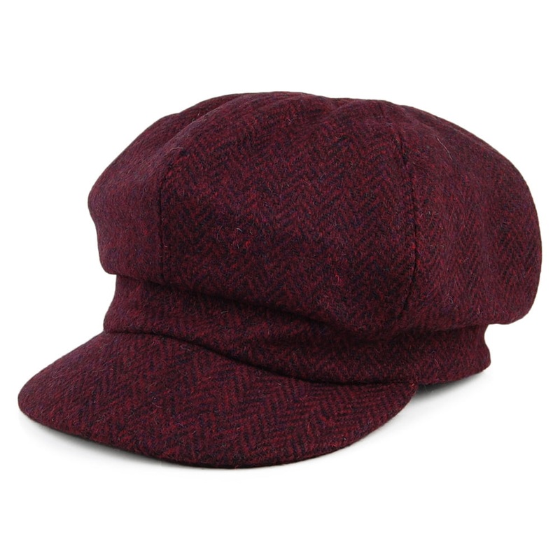 Failsworth Hats HARRIS TWEED Herringbone Gabby Baker Boy Cap – Burgundy 1-Size