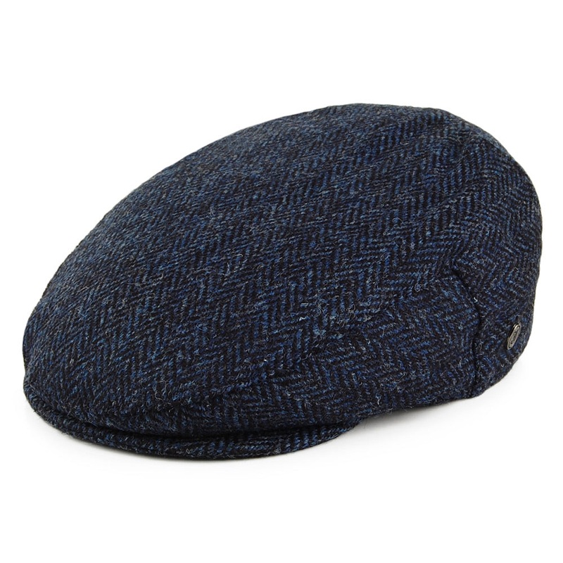 Jaxon & James HARRIS TWEED Herringbone Ardmore Flat Cap – Blue-Black S