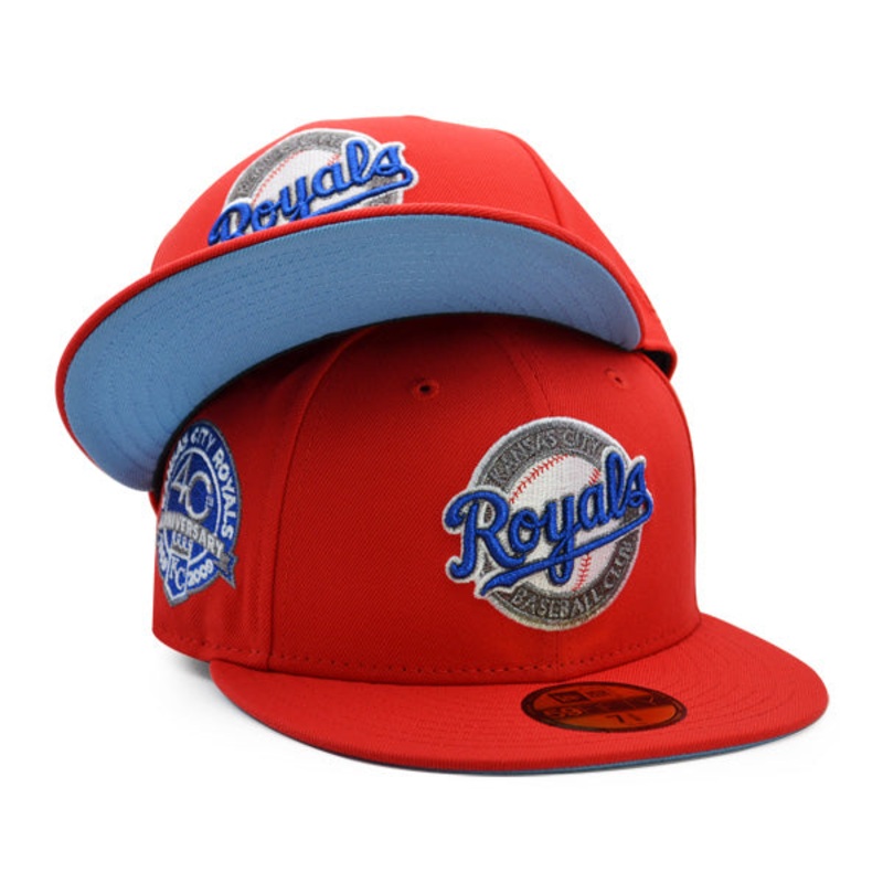 Kansas City Royals 40th Anniversary Exclusive New Era 59Fifty Fitted Hat – Front Door Red/Sky UV 7