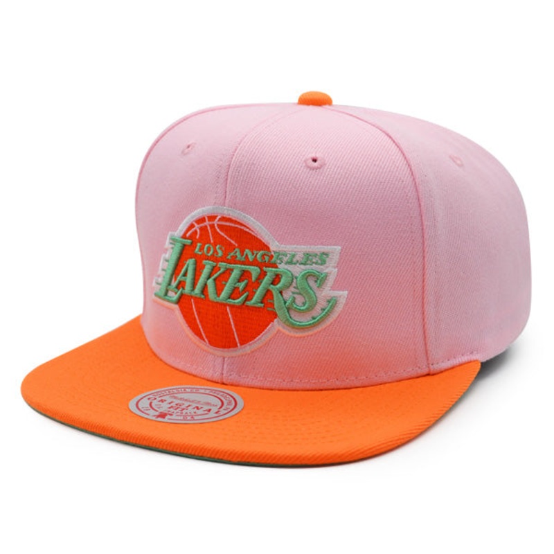 Los Angeles Lakers Mitchell & Ness SWEET SHERBERT Snapback NBA Hat – Pink/Orange/Lime
