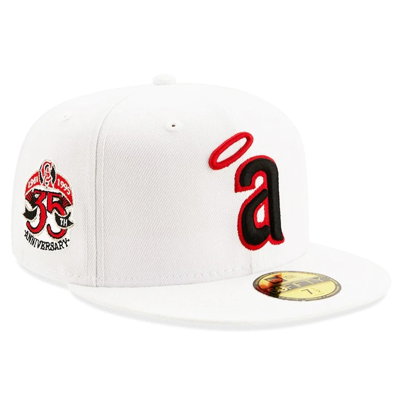 New Era Los Angeles Angels White 35th Anniversary Patch Red Undervisor 59FIFTY Fitted Hat