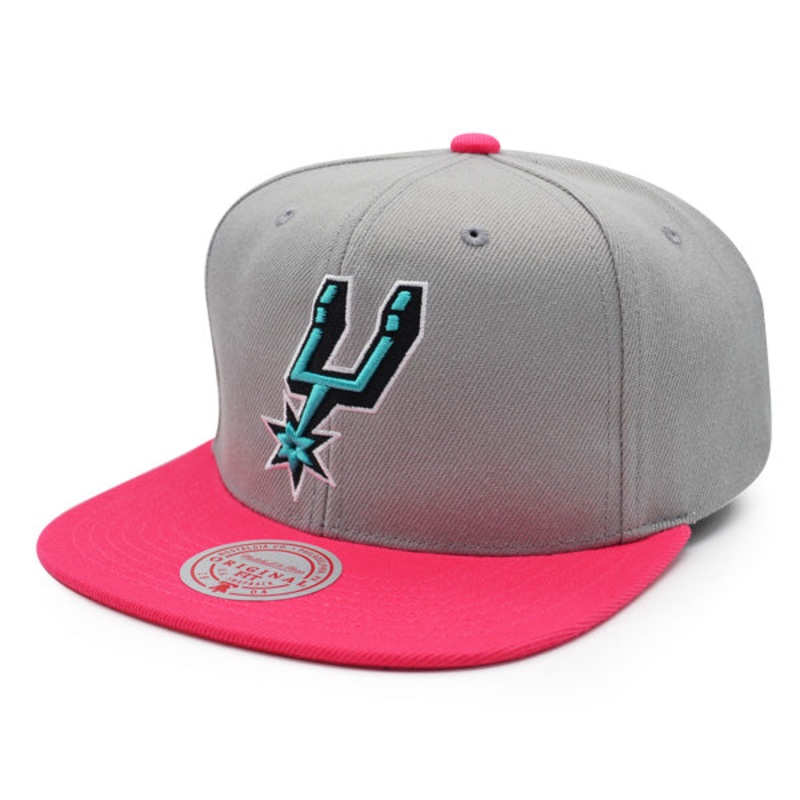 San Antonio Spurs NBA Mitchell & Ness GRAY TIMES Snapback Hat – Gray/Pink