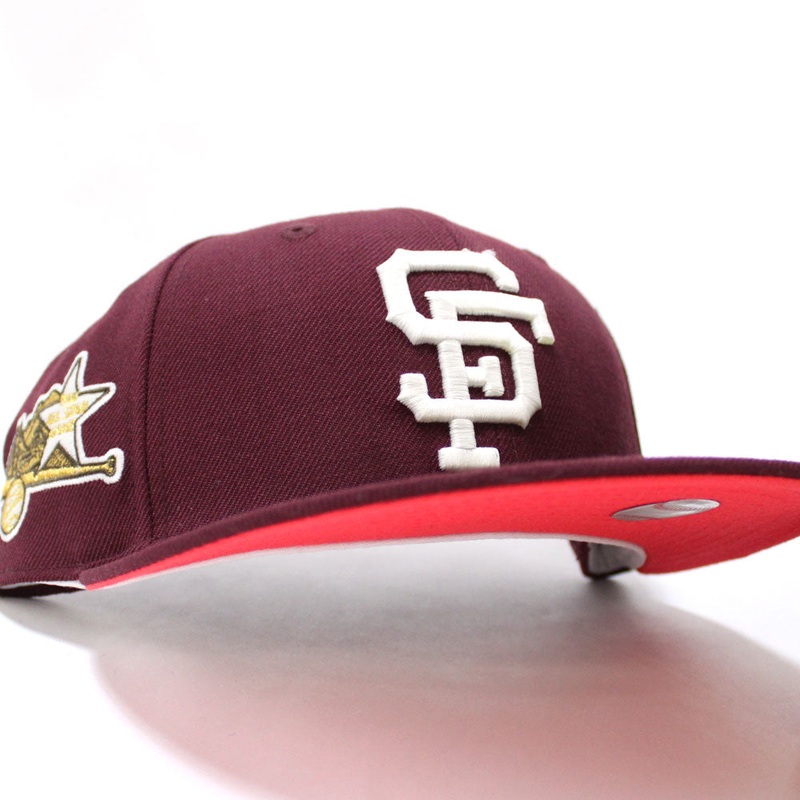 San Francisco Giants 1961 All Star Game New Era 59Fifty Fitted Hat (Glow in The Dark Maroon Lava Red Under Brim) 7