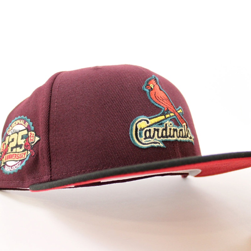St. Louis Cardinals 125th ANNIVERSARY New Era 59Fifty Fitted Hat (Maroon Black Pinot Red Under Brim) 7