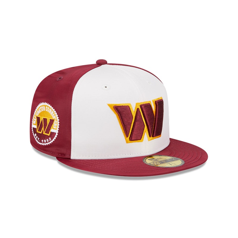 Washington Commanders SATIN Exclusive NFL New Era 59Fifty Fitted Hat – White/Burgundy 6 7/8