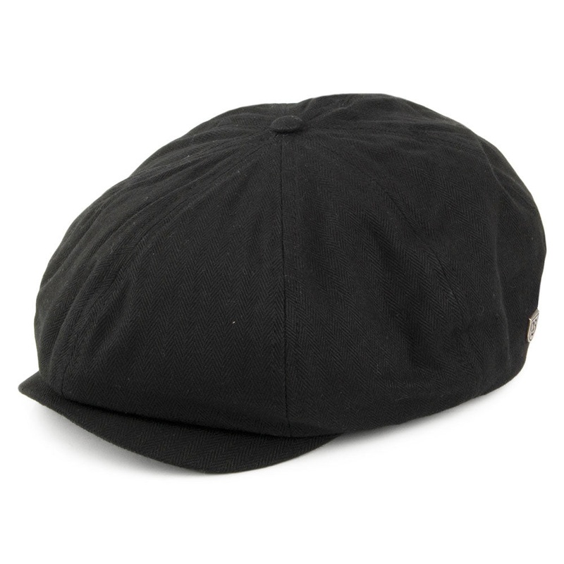 Brixton Hats Brood Herringbone Cotton Newsboy Cap – Black Small-56cm