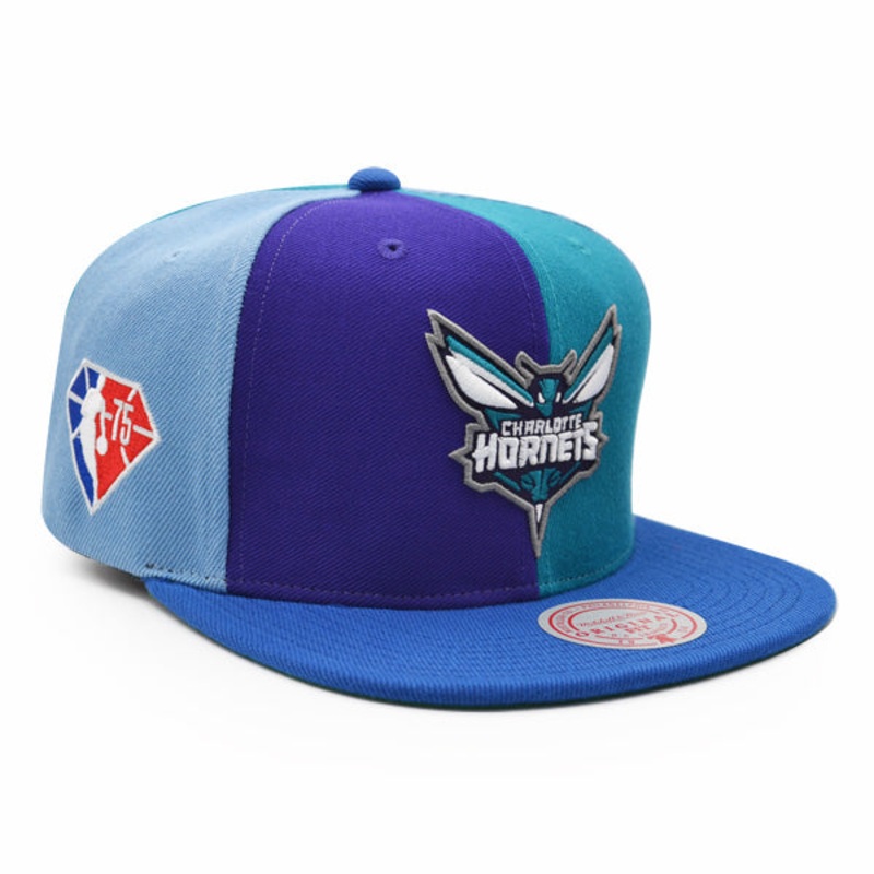 Charlotte Hornets Mitchell & Ness TEAM PINWHEEL Snapback NBA Hat – Purple/Teal/Sky
