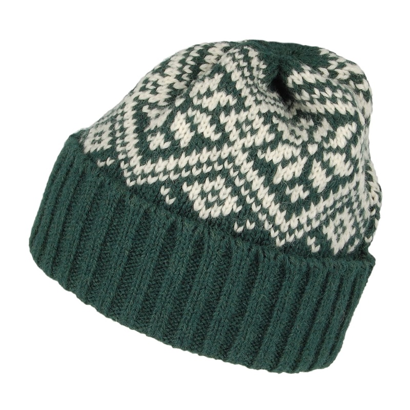 Highland 2000 Snowflake Alpaca Beanie Hat – Dark Green 1-Size