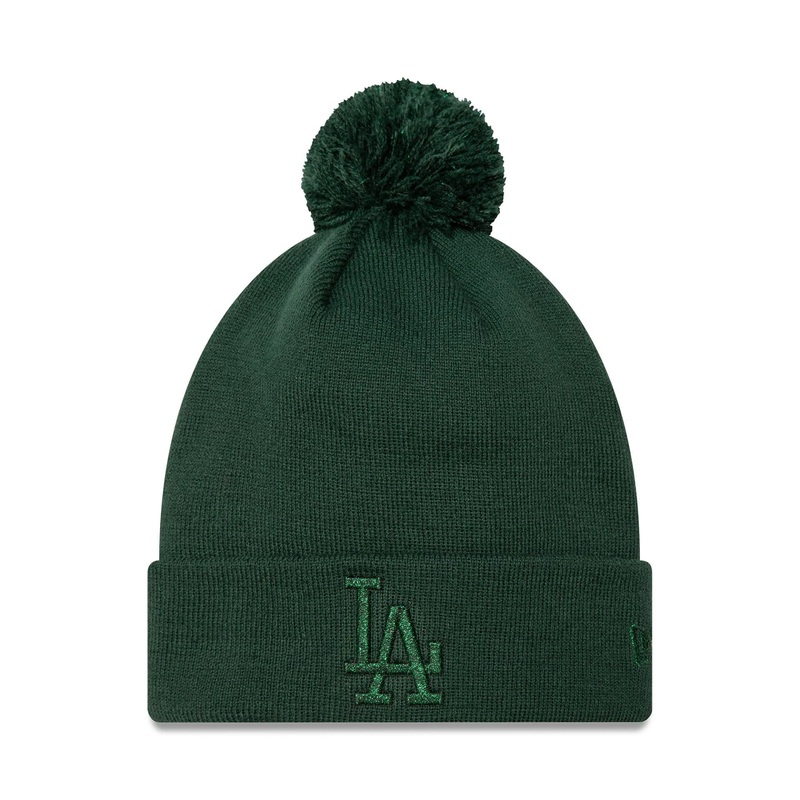 LA Dodgers Womens Metallic Dark Green Bobble Knit Beanie Hat OSFM