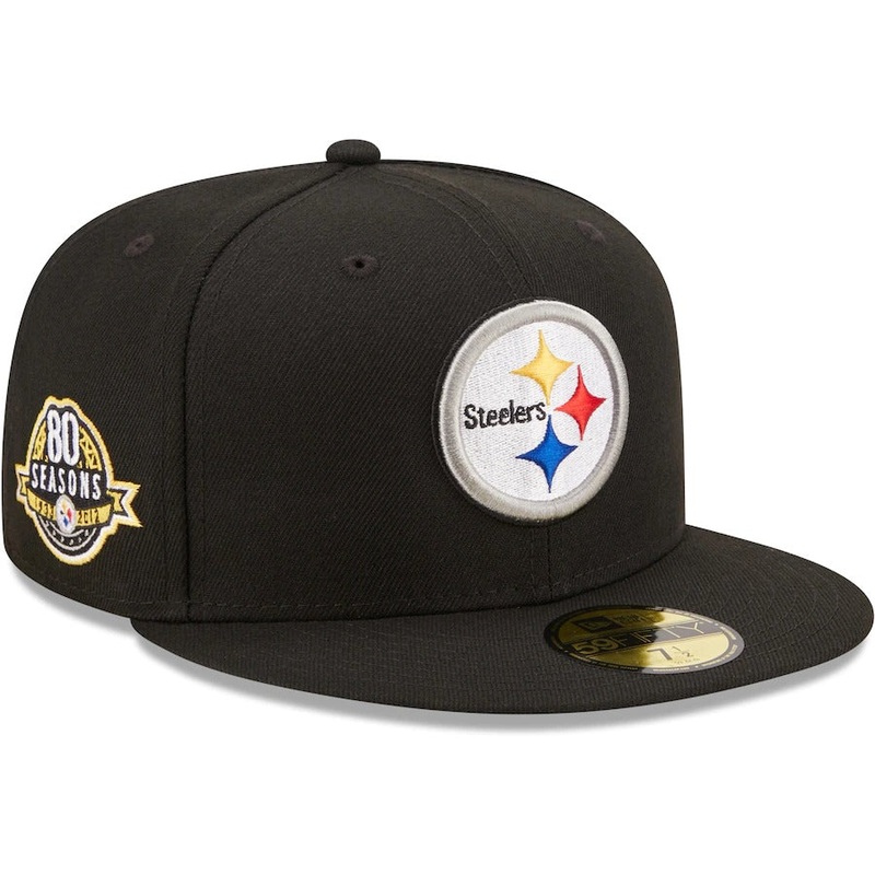 New Era Black Pittsburgh Steelers 80th Anniversary Patch 59FIFTY Fitted Hat