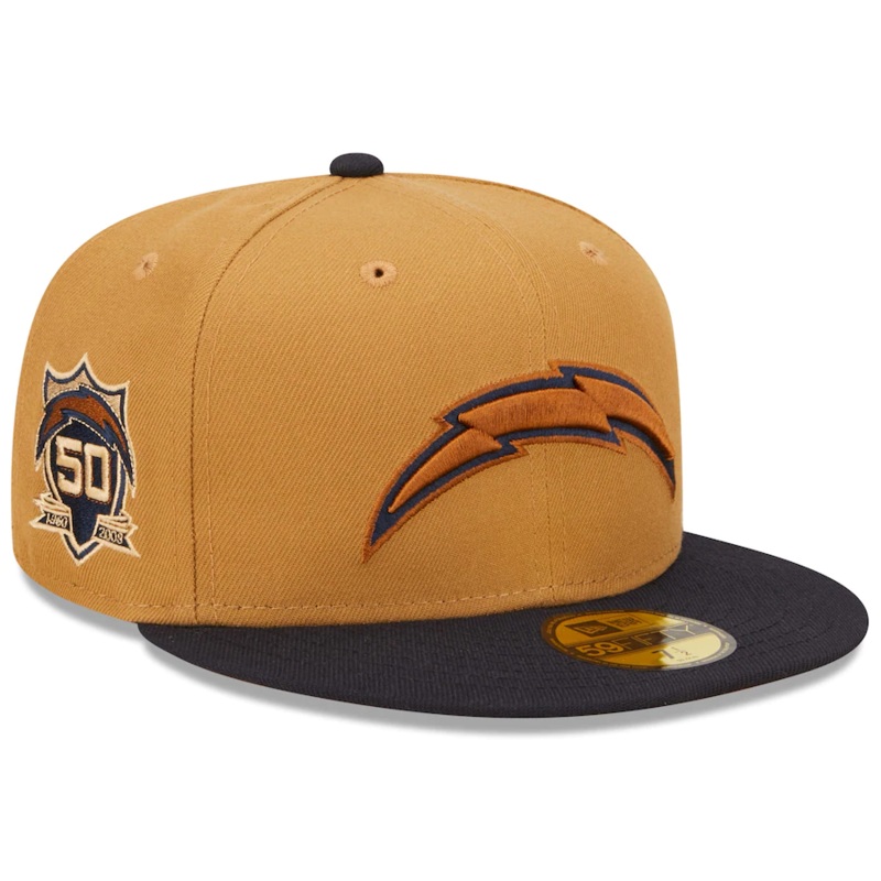 New Era Los Angeles Chargers Tan/Navy 50th Season Wheat 59FIFTY Fitted Hat