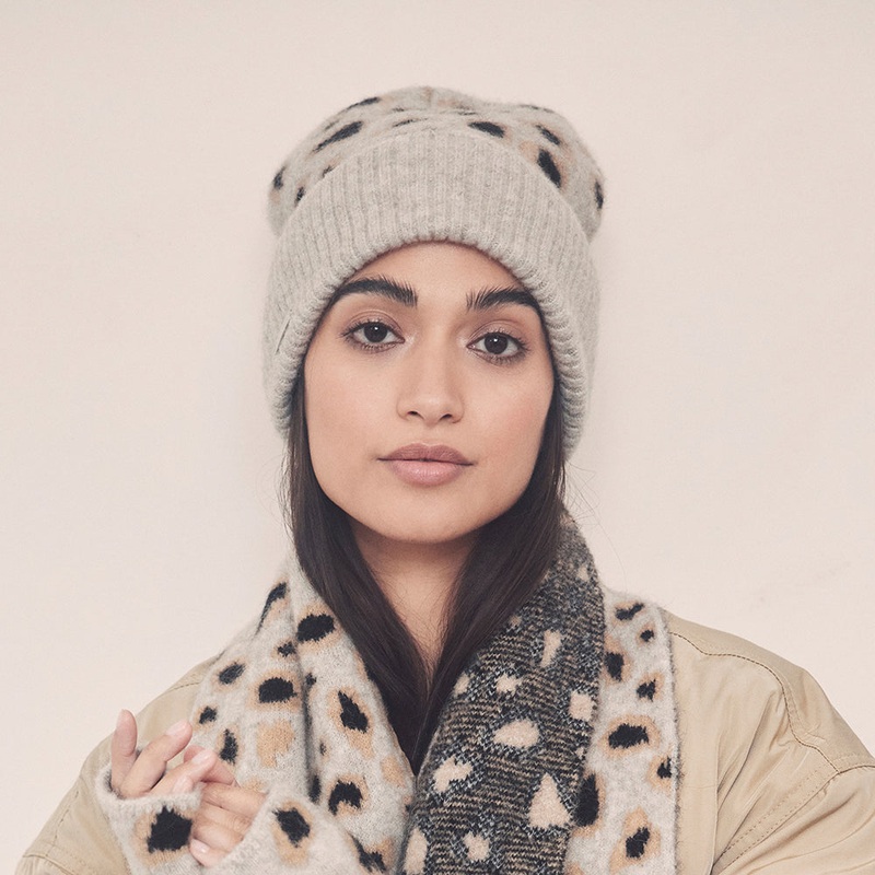 Seeberger Hats Leopard Cuffed Beanie Hat – Smoke Grey-Black 1-Size