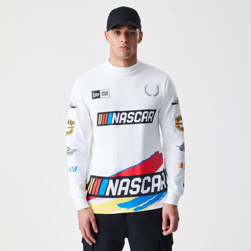 Nascar Generic Logo Modern Driver White Long Sleeve T-Shirt S