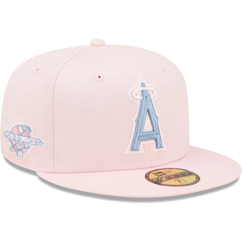 New Era Los Angeles Angels Pink/Sky Blue 2002 World Series Undervisor 59FIFTY Fitted Hat
