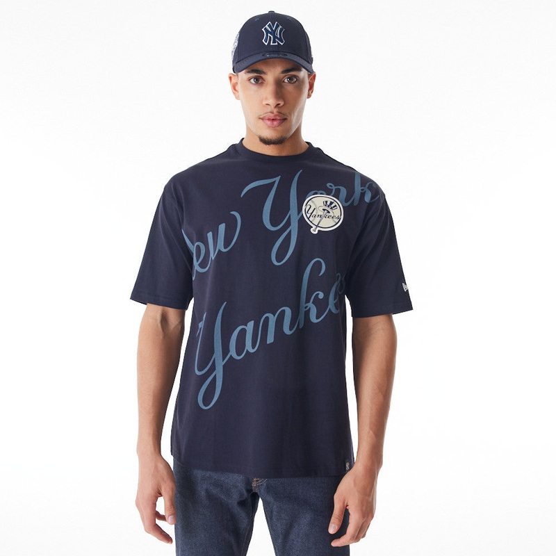 New York Yankees Oversized MLB Script Graphic Navy Tee XS
