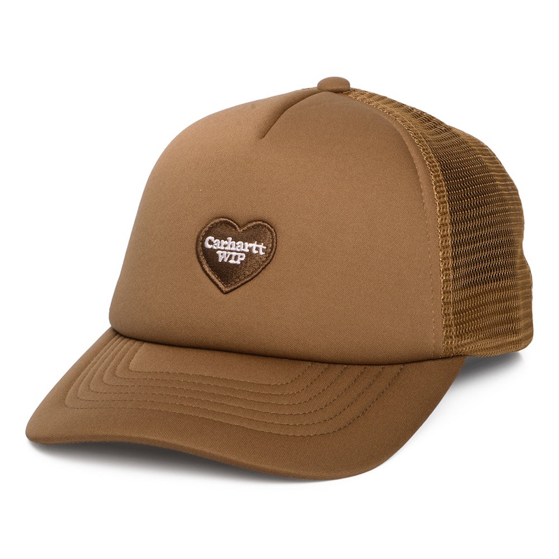 Carhartt WIP Hats Heart Patch Trucker Cap – Brown Adjustable