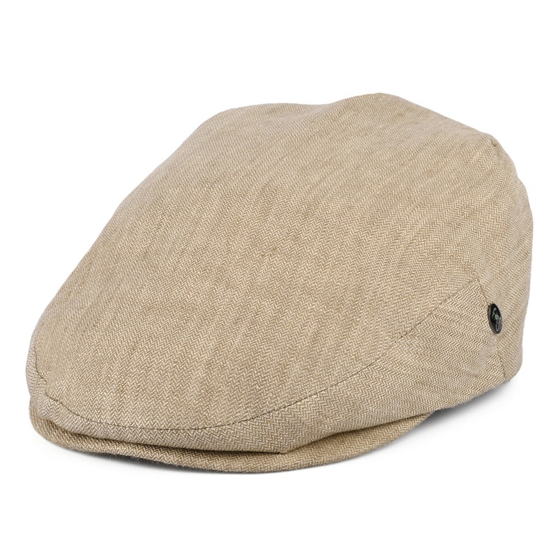 City Sport Micro-Herringbone Linen Flat Cap – Wheat S