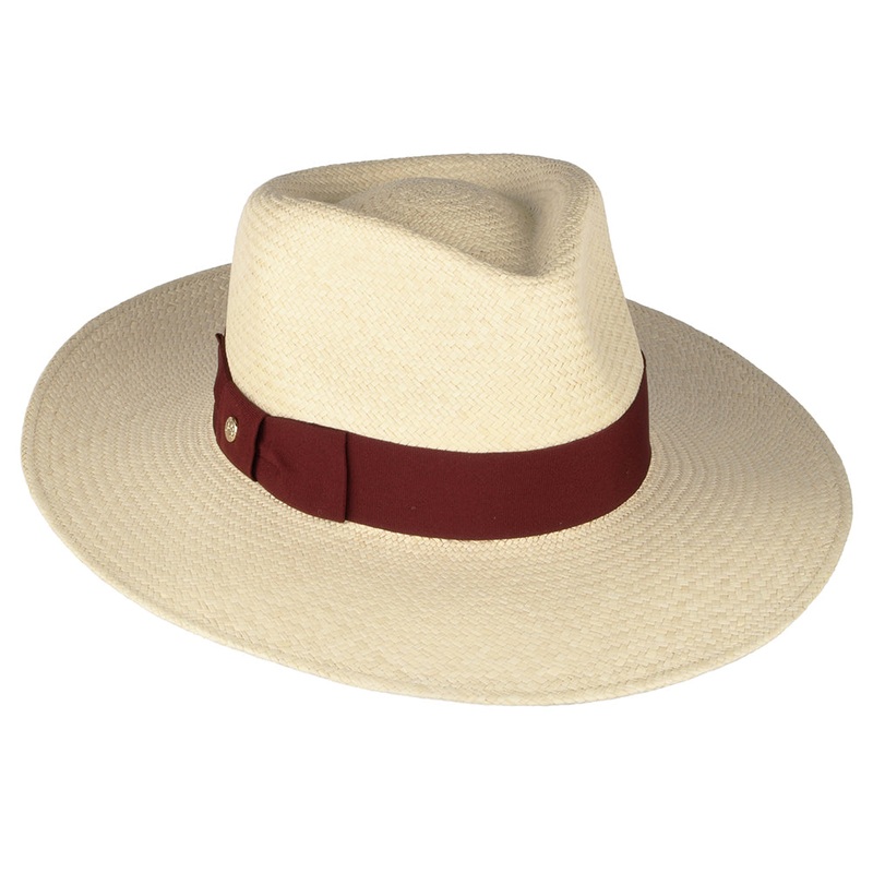 Failsworth Hats Chatsworth Panama Fedora Hat – Natural-Burgundy Small/Medium