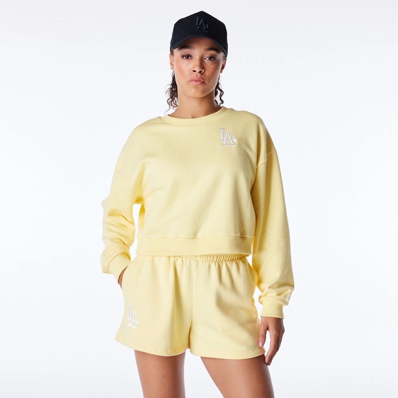 LA Dodgers Womens MLB League Essential Pastel Yellow Crop Crew Neck Sweatshirt XS