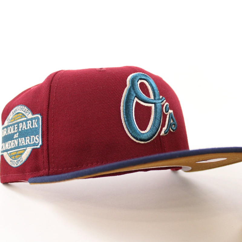 Baltimore Orioles 20TH ANNIVERSARY Camden Yards 59Fifty New Era Fitted Hat (CARDINAL OCEANSIDE BLUE TOASTED PEANUT Under Brim) 7