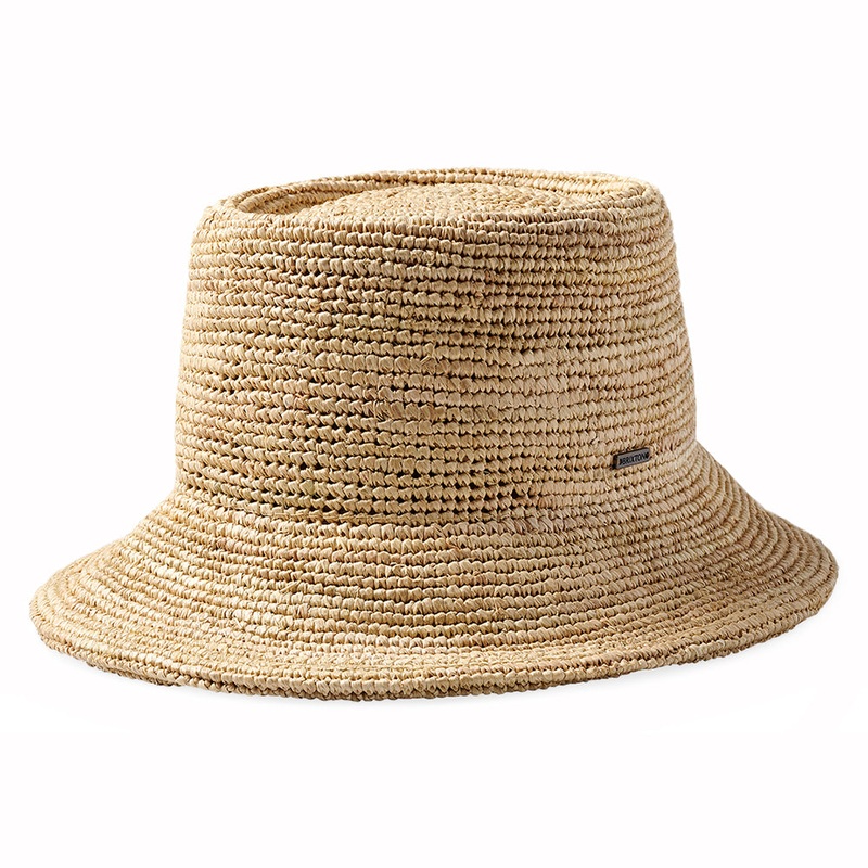 Brixton Hats Ellee Crocheted Raffia Straw Packable Bucket Hat – Tan X-Small/Small