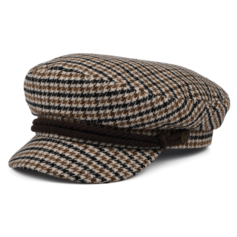 Brixton Hats Houndstooth Fiddler Cap – Sand-Brown-Orange S