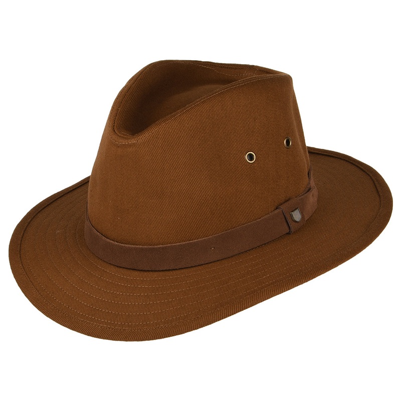 Brixton Hats Messer X Adventure Water Repellent Cotton Fedora Hat – Light Brown Small-56cm